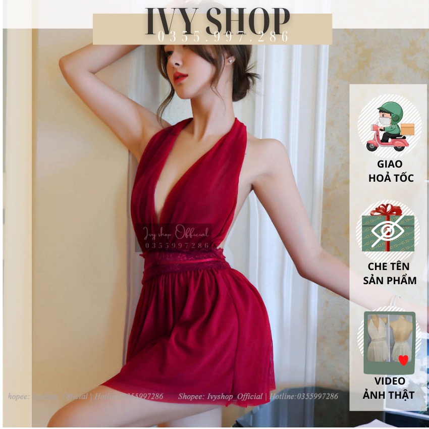 Váy Ngủ Sexy Hở Lưng Cao Cấp Quảng Châu Voan Xòe Hai Lớp Đầm Ngủ Sexy VT1445