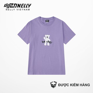 Áo thun tay lỡ NELLY cotton dáng unisex form rộng in hình gấu be chill