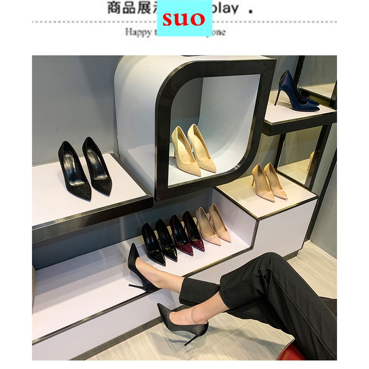 Giày Cao Gót Mũi Nhọn Màu Đen Thời Trang Xuân Thu Sang Trọng Cho Nữ 2021