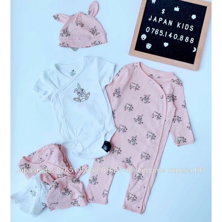 Set quần áo cotton 3 chi tiết bé gái Hm auth