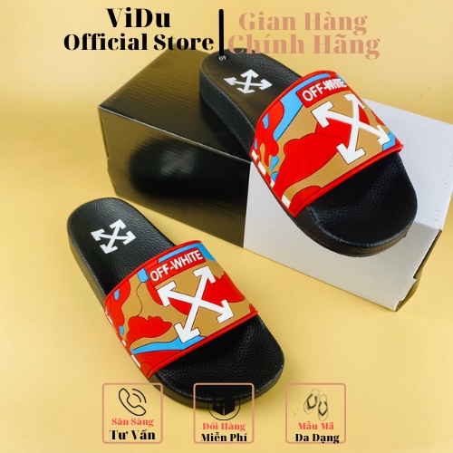 Dép nam thời trang OFF-WHITE ViDu 8798 hai màu đế cao su êm ai, họa tiết nổi bật