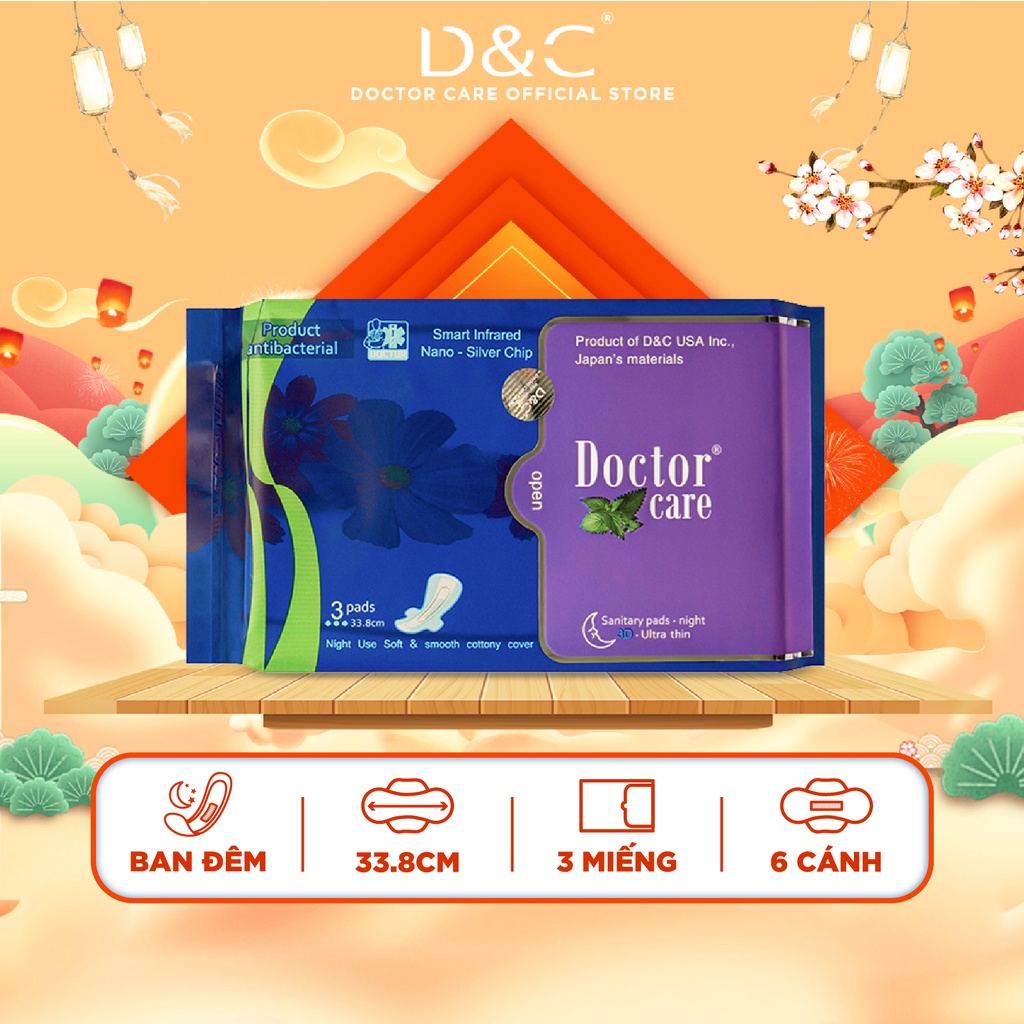 Băng vệ sinh thảo dược Doctor Care ban đêm 33.8cm - Gói 3 miếng