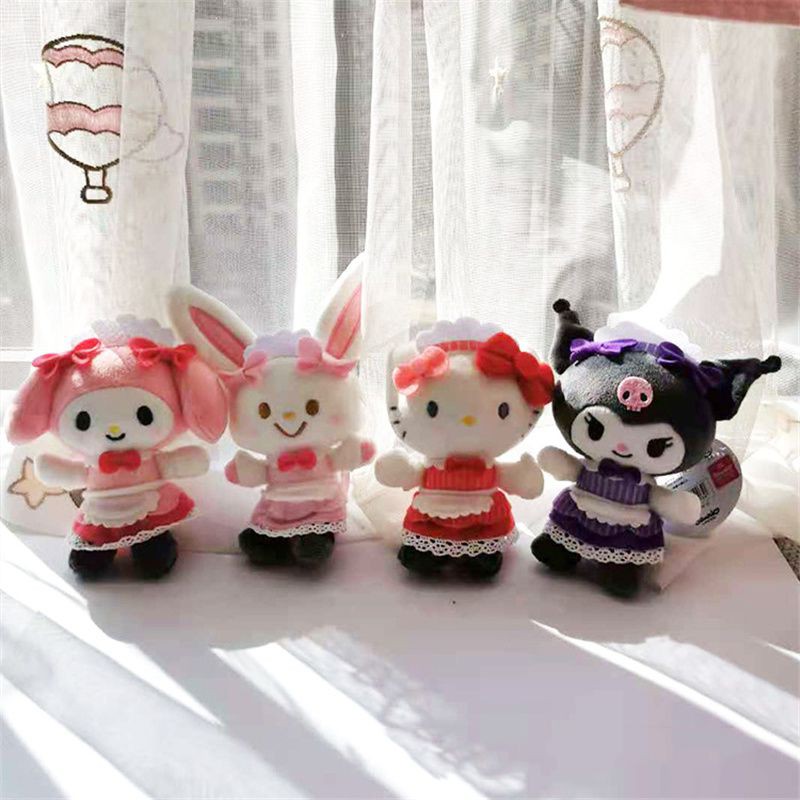 2021New Kuromi My Melody Maid Dress Plush Pendant Stuffed Doll Cartoon Keychain 4.7inch