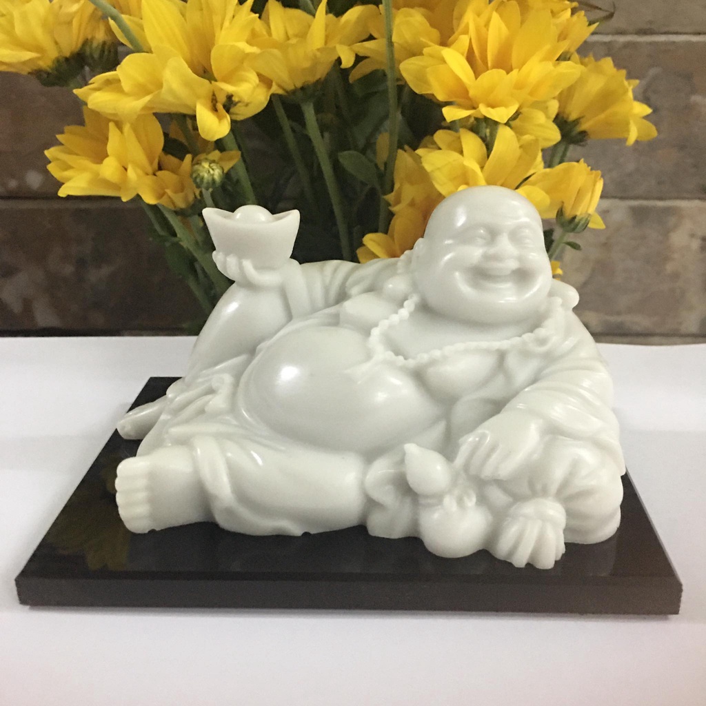 Phật Di Lặc màu trắng mang bình an dài 14 cm