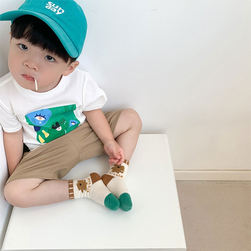 Bộ 5 Đôi Vớ Họa Tiết Hoạt Hình Động Vật Kẻ Sọc Nhiều Màu Xinh Xắn Cho Bé