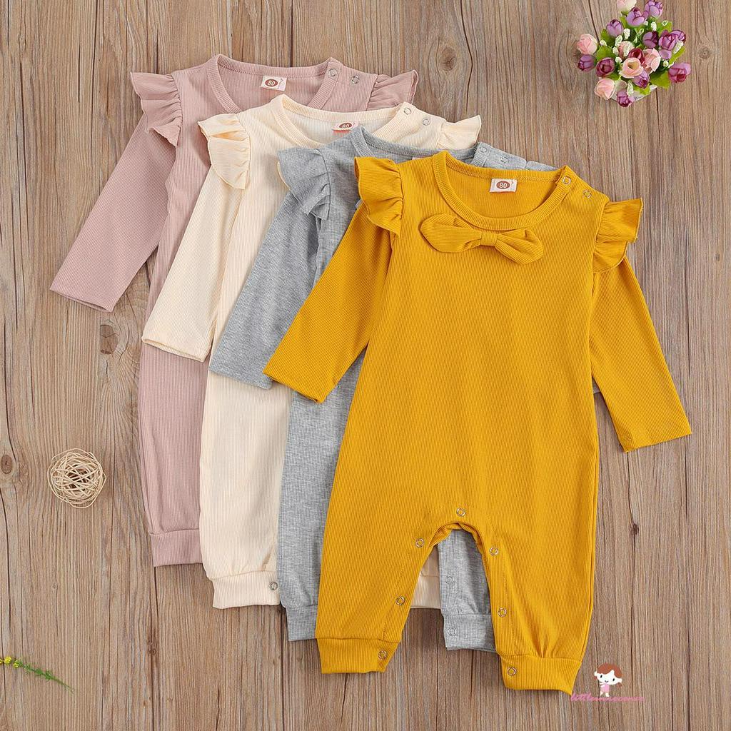 Jumpsuit Dệt Kim Phối Nơ Cho Bé 0-18 Tháng Tuổi