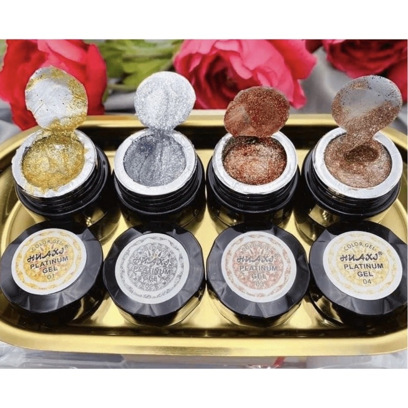 Gel Nhũ Nails Siêu Sáng , Gel Nhũ  vẽ Viền Huaxi Platinum chuyên dụng trang trí móng tay vẽ móng nails nghệ thuật