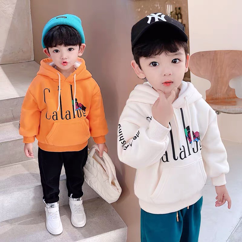 Áo khoác hoodie nỉ bé trai Con Xinh phom rộng hình in chữ CATALOG,thời trang thu đông cho trẻ em từ 4 đến 10 tuổi