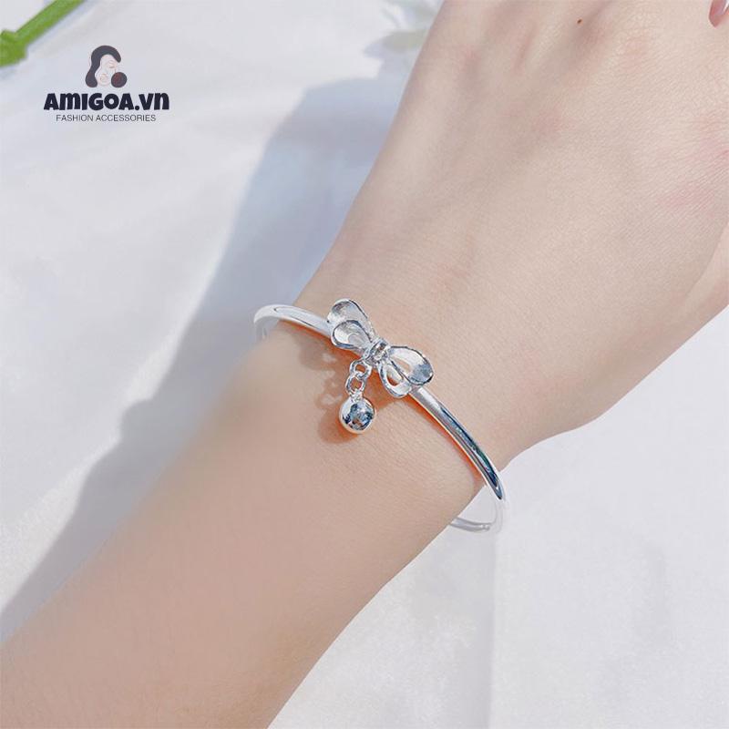 ✨✨Vòng Đeo Tay Bạc Đính Chuông Nơ Ngọt Ngào Dễ Thương Làm Quà Tặng Cho Bạn Gái/ Bạn Gái
