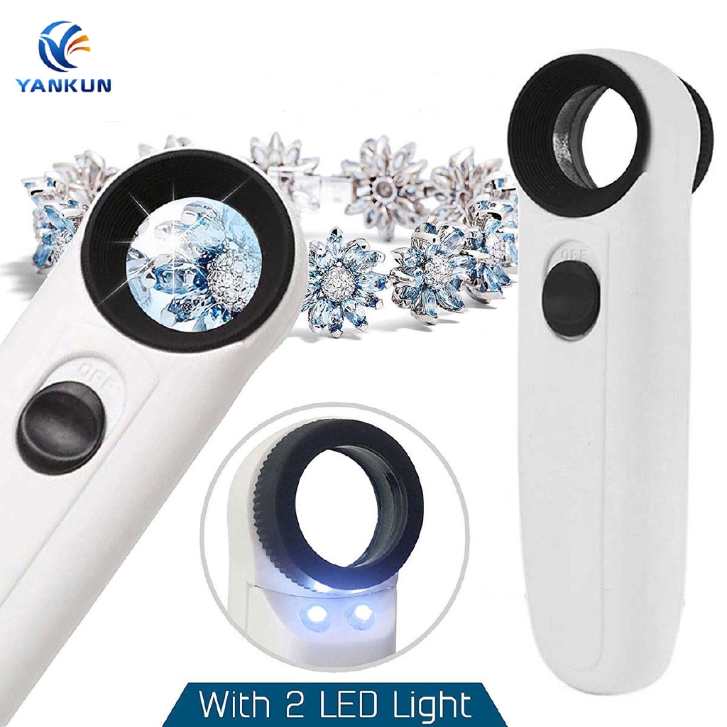 Kính Lúp 40x2 Nhỏ Gọn Có Đèn LED Kèm Bao Da Tiện Dụng