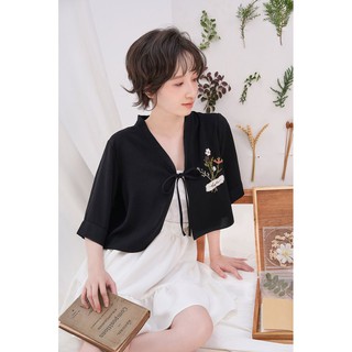 hangkao - Áo kimono croptop thêu hoa thủ công