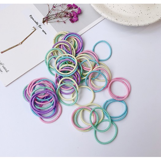 Túi 100 dây thun Chun buộc tóc cho bé gái, chun, màu sắc sặc sỡ loại trơn