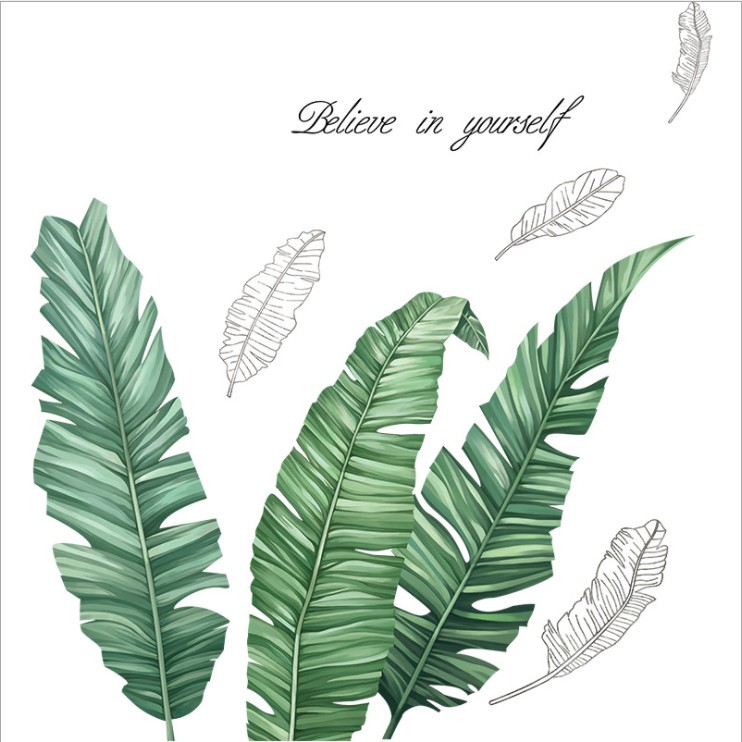 Decal dán trang trí tường phong cách Hàn Quốc - decan cao cấp Lá xanh mẫu số 4 AMYSHOP