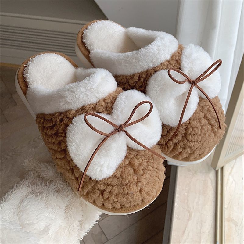 Oeteo Dép Bông Đi Trong Nhà Mũi Tròn Đế Dày Cho Nữ