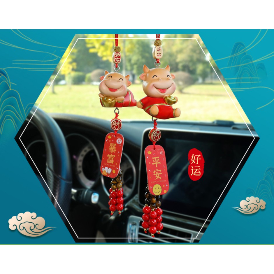 Dây treo xe ô tô tượng trâu phong thủy trang trí siêu đẹp cho một năm mới may mắn, tài lộc