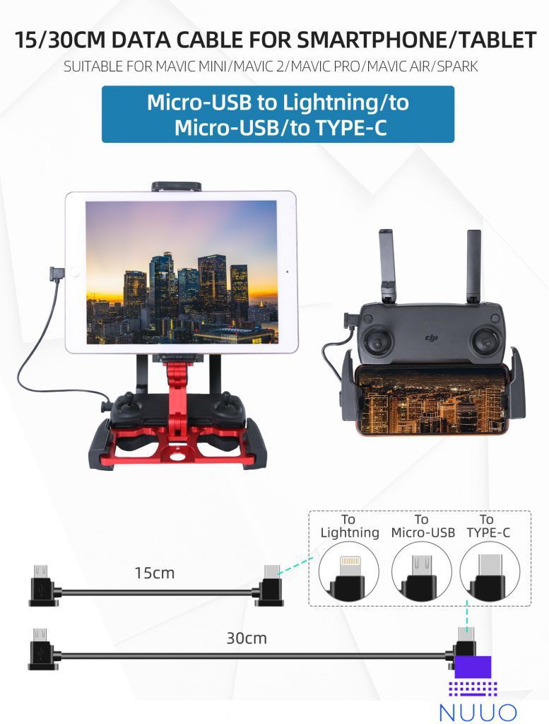 1 Dây Cáp Chuyển Đổi Micro Usb Sang Lightning / Type-C / Micro-Usb 15 / 30cm Cho Dji Spark / Mavic Mini / Mavic 2 / Mavic (Nuuo)