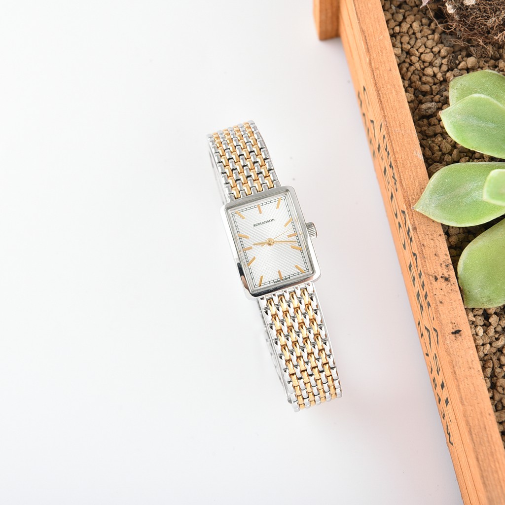 Đồng hồ Romanson Watch DM5163LCWH nữ mặt chữ nhật kính chống xước, máy Thụy Sĩ chống nước, dây thép cao cấp chính hãng