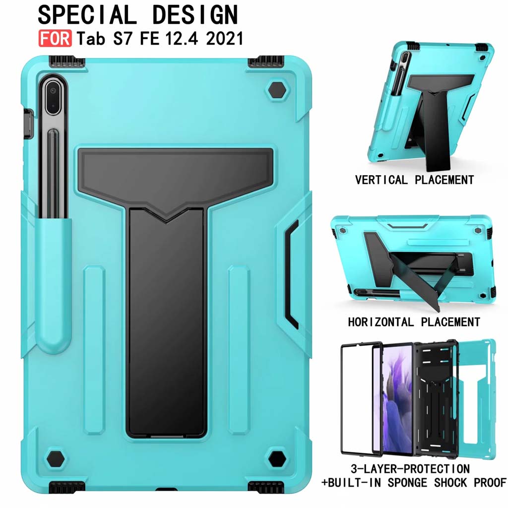 Ốp Máy Tính Bảng Bằng PC Silicon Chống Sốc Chống Rơi Kèm Giá Đỡ Cho Samsung Tab S7 FE T730 T735 T736 T733 S8 Plus X800 X806 S7 Plus T970 T975 12.4 inch
