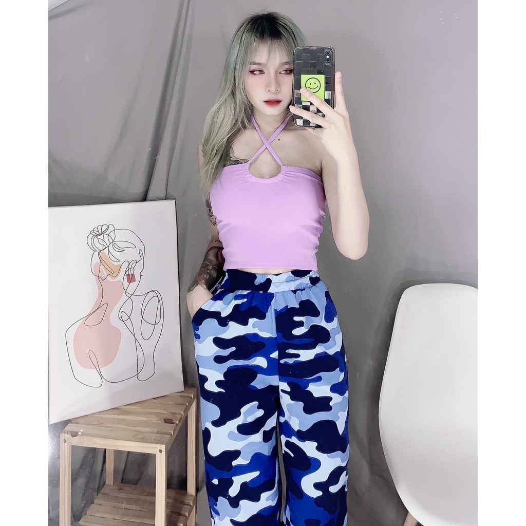 Áo croptop thun bozip kiểu luồn dây tròn cột cổ sexy | BigBuy360 - bigbuy360.vn