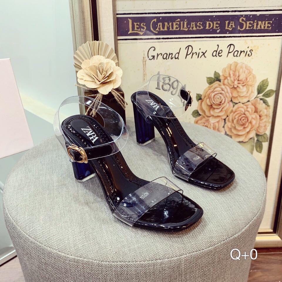 Sandal quai mica dẻo gót cùng màu khuy cài da - 7P