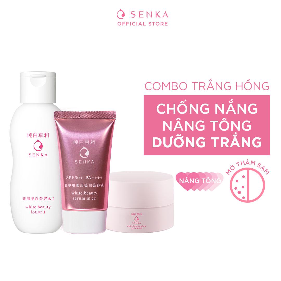 Bộ sản phẩm đánh thức làn da trắng hồng Senka(CCSerum 40g+White Beauty Glow Gel Cream 50g+White Beauty Lotion I 200ml)