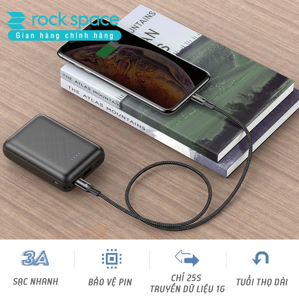 Cáp Rockspace dây dù R2 chuẩn sạc nhanh PD đầu Type-C to Lightning dành cho iphone - Hàng chính hãng