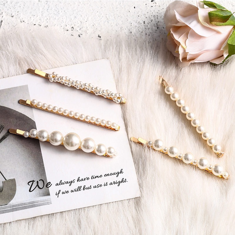 Kẹp Tóc Kim Loại Trang Trí Ngọc Trai Thời Trang Phong Cách Hàn Quốc