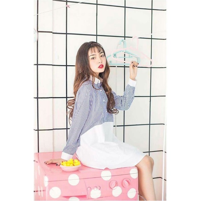 Đầm sơ mi trắng xanh MH