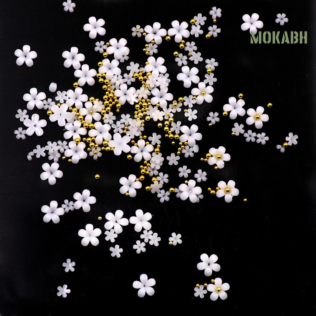 Phụ Kiện Trang Trí Móng Tay Nghệ Thuật DIY Hình Hoa Năm Cánh Bằng Nhựa Resin Màu Trắng