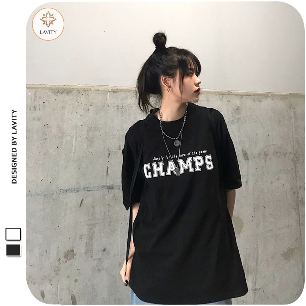 [Mã LAVIX3 giảm 25% đơn tối thiểu 50k] Áo thun nam nữ form rộng tay lỡ chữ Champs Lavity, áo thun nam nữ unisex ATR63 | BigBuy360 - bigbuy360.vn