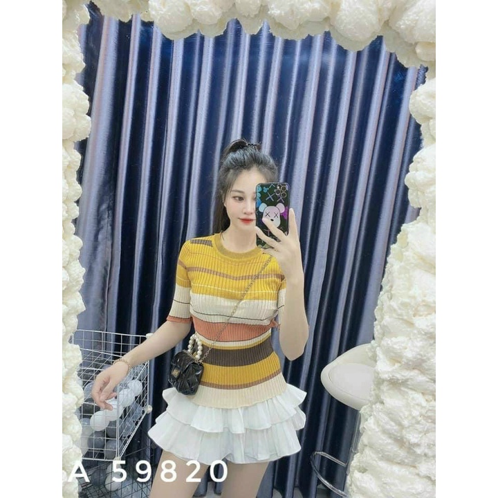 Aó len nữ,áo kẻ tay lỡ lên phom cực đẹp,chất vải bao xịn siêu co giãn ôm phom dáng