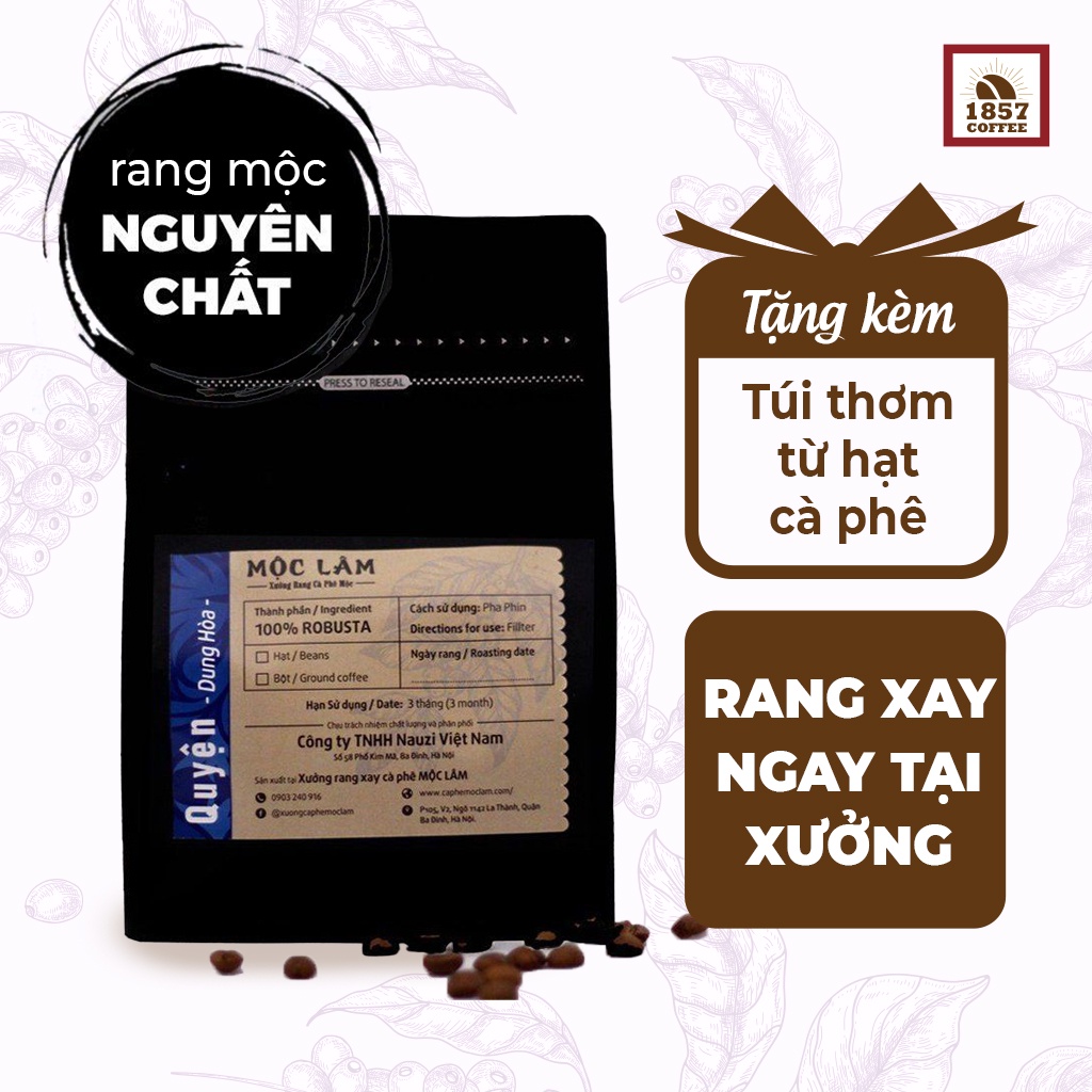 Cà phê mộc Robusta pha phin việt, rang mộc nguyên chất, Cà phê mộc pha phin truyền thống - 1857 Coffee