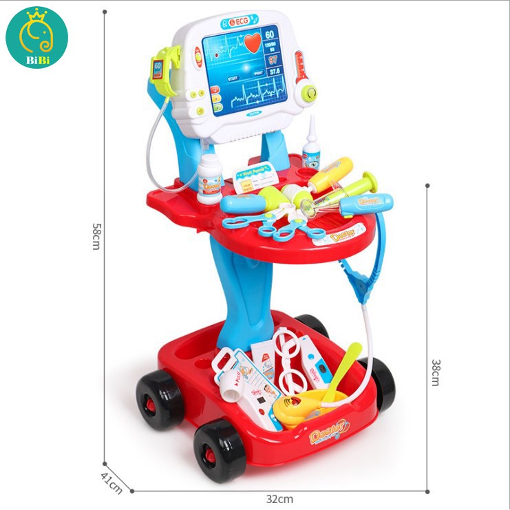 Đồ chơi bác sĩ cao cấp 💥LOẠI ĐẸP-FREESHIP💥  bộ đồ chơi trẻ em xe đẩy bác sĩ ĐIỆN TÂM ĐỒ có hiệu ứng âm thanh ánh sáng