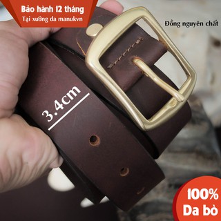 Thắt lưng nam bảng 3.4cm Manuk Da bò nguyên miếng tặng đinh đục | Khoá đồng nguyên chất Bm1sd