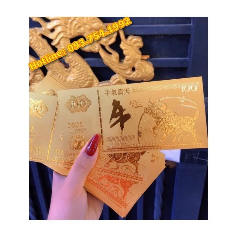 Tiền Macao 100 hình con Trâu Vàng Plastic Lì Xì Tết 2021