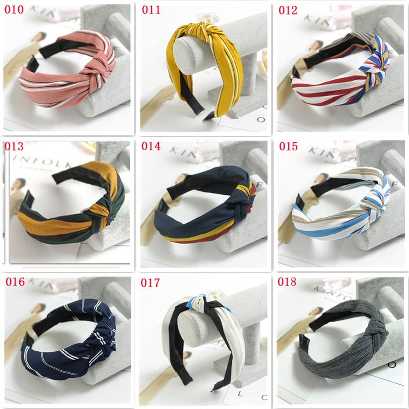 Băng đô cài tóc bằng vải nhung + nhựa thiết kế sọc/trơn đơn giản kiểu thắt nút thời trang cho nữ