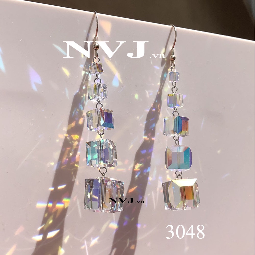 Bông tai SWAROVSKI hạt vuông pha lê Áo nhiều kiểu, size tùy chọn cao cấp sang trọng, móc bạc 925