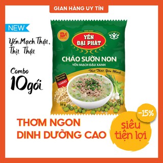 COMBO 10 GÓI Cháo Sườn Non Yến Mạch Đậu Xanh - Yến Đại Phát (x 50gram), Yến mạch thật, thịt thật