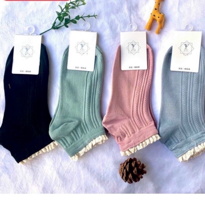 Tất Nữ Cổ Ngắn - Vớ Nữ Cổ Thấp Phối Ren Bèo Nhún Vintage Chất Lệu Cotton Hàn Quốc, Vintage ( #tất nữ )