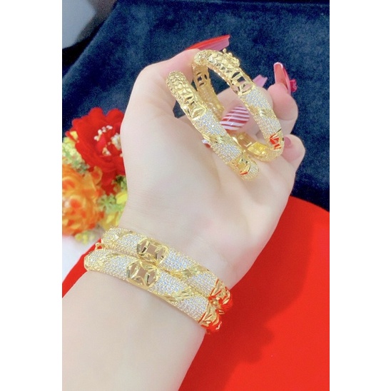 Vòng tay nữ chạm kim tiền đính xoàn dát vàng 18 cao cấp mẫu mới cực đẹp