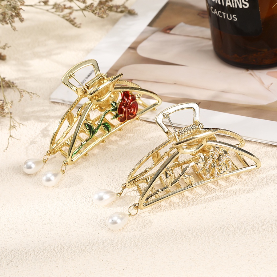 Kẹp Tóc Kim Loại Hình Hoa Hồng Đính Ngọc Trai Phong Cách Retro Hàn Quốc