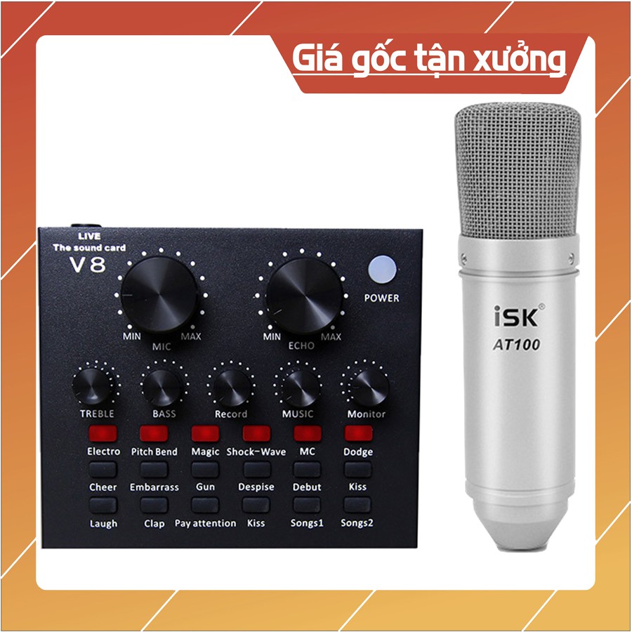 [Mã 159ELSALE hoàn 7% đơn 300K] combo livestream SOUND CARD V8 Bluetooth autotune Micro ISK AT100 giá rẻ