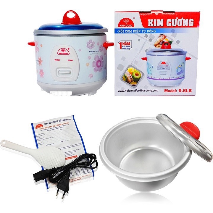 Nồi Cơm Điện Mini 0.6L 0.6 Lít 1-2 Người Ăn Kim Cương - Hàng Chính Hãng (Bảo Hành 12 Tháng)