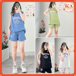 Set bộ 3 MÓN tanktop chữ  KA Closet gồm áo tanktop, quần đùi, áo ba lỗ , hot chất cotton thấm hút mồ hôi