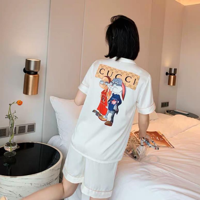 Bộ ngủ lụa Pizama đùi hình con thỏ hàng hàng cấp