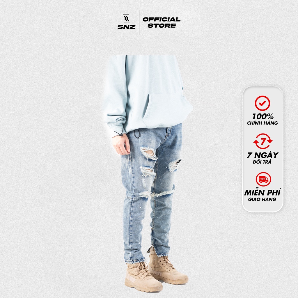 Quần jean nam rách gối vẩy sơn chất cotton bền màu form trẻ trung SNAZZY SPLASH JEAN