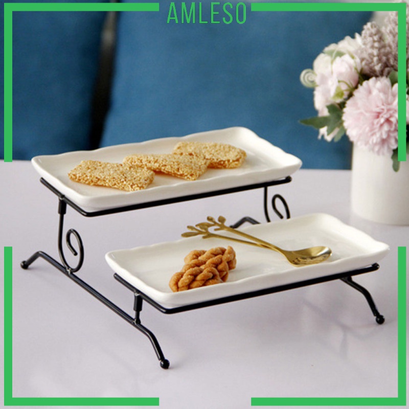 Giá Đỡ Phục Vụ 2 Tầng Bằng Sứ Kèm 2 Đĩa Sứ Có Thể Gấp Lại Tiện Dụng