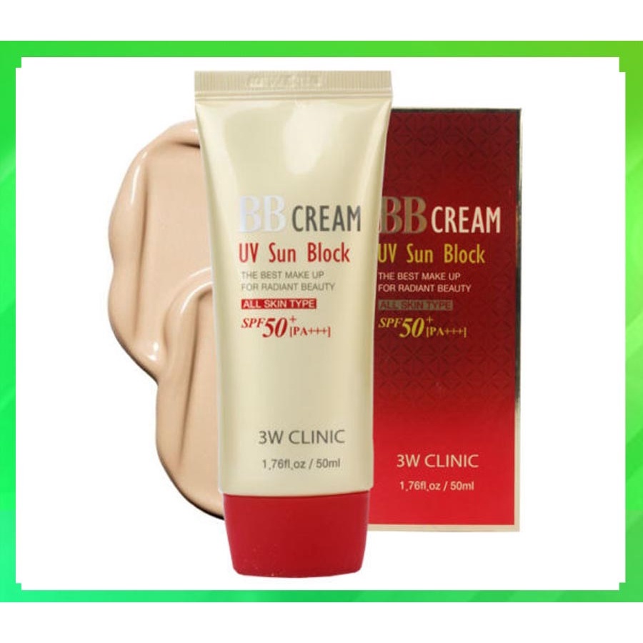 Combo 2 Hộp Kem Nền Trang Điểm Lên Tông, Kiềm Dầu Lâu Trôi BB Cream UV Sun Block 3W Clinic Hàn Quốc 50ml * VỎ ĐỎ*