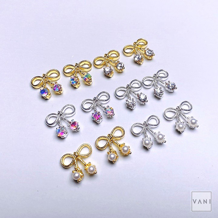 Set 5 Charm Nail Hình Nơ Nhiễn, Đính Đá Tiểu Thư, Phụ Kiện Nail - Vani Store [KIRA0075]