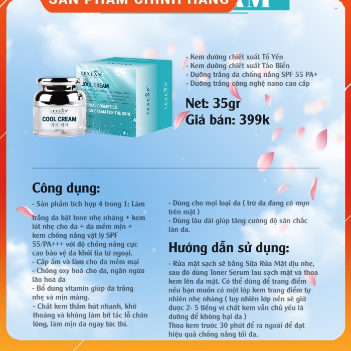 KEM FACE LẠNH TRẮNG DA CHỐNG NẮNG LÊ XUÂN❤️FREESHIP❤️KEM FACE LÊ XUÂN - Chỉ số chống nắng SPF 55/PA+++ Bổ sung vitamin | BigBuy360 - bigbuy360.vn